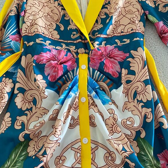 Rushed Maxi Dress size L Shein Multicolor Floral Long Sleeve V Neck - Picture 12 of 14